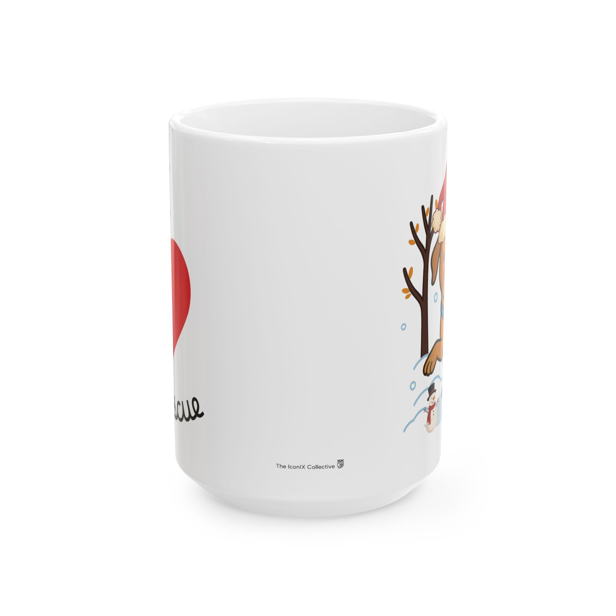 Holiday Rescue Puppy Ceramic Mug — Cute Dog in Santa Hat (11oz & 15oz)