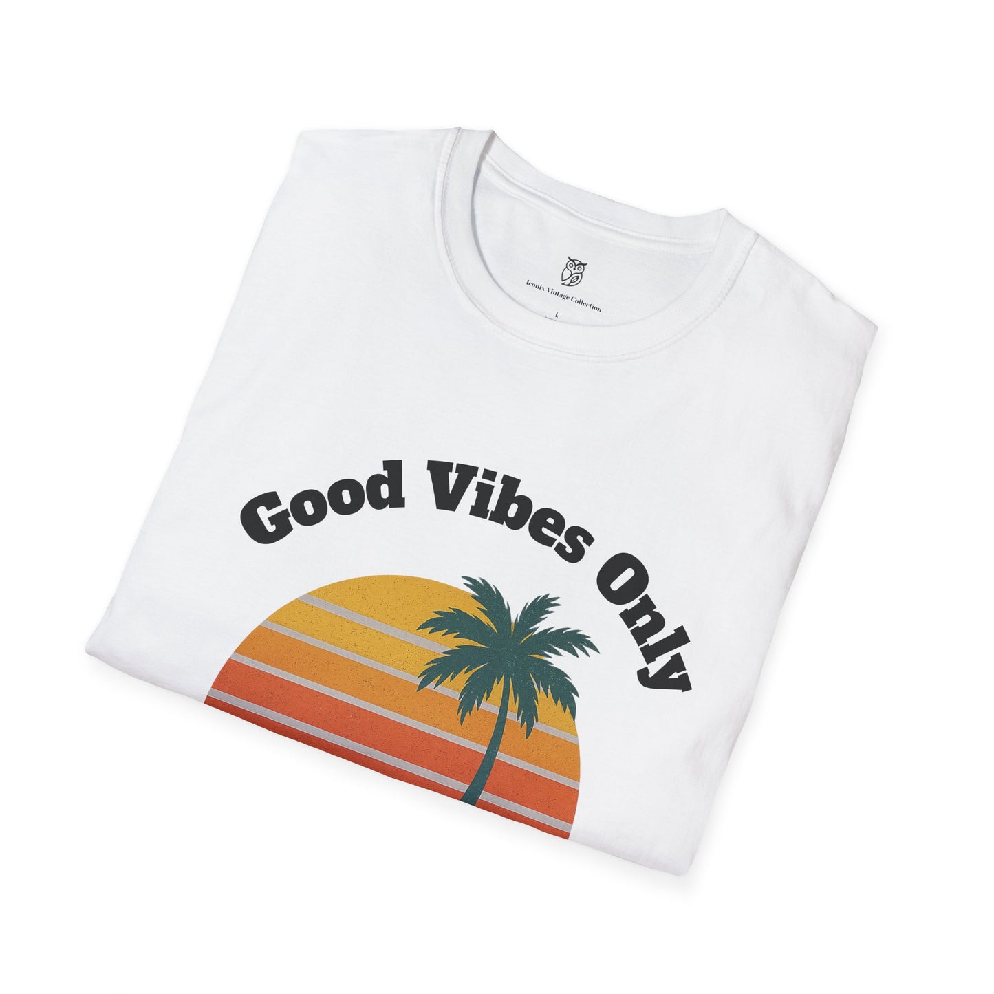 Good Vibes Only T-Shirt — Retro Palm Sunset Tee