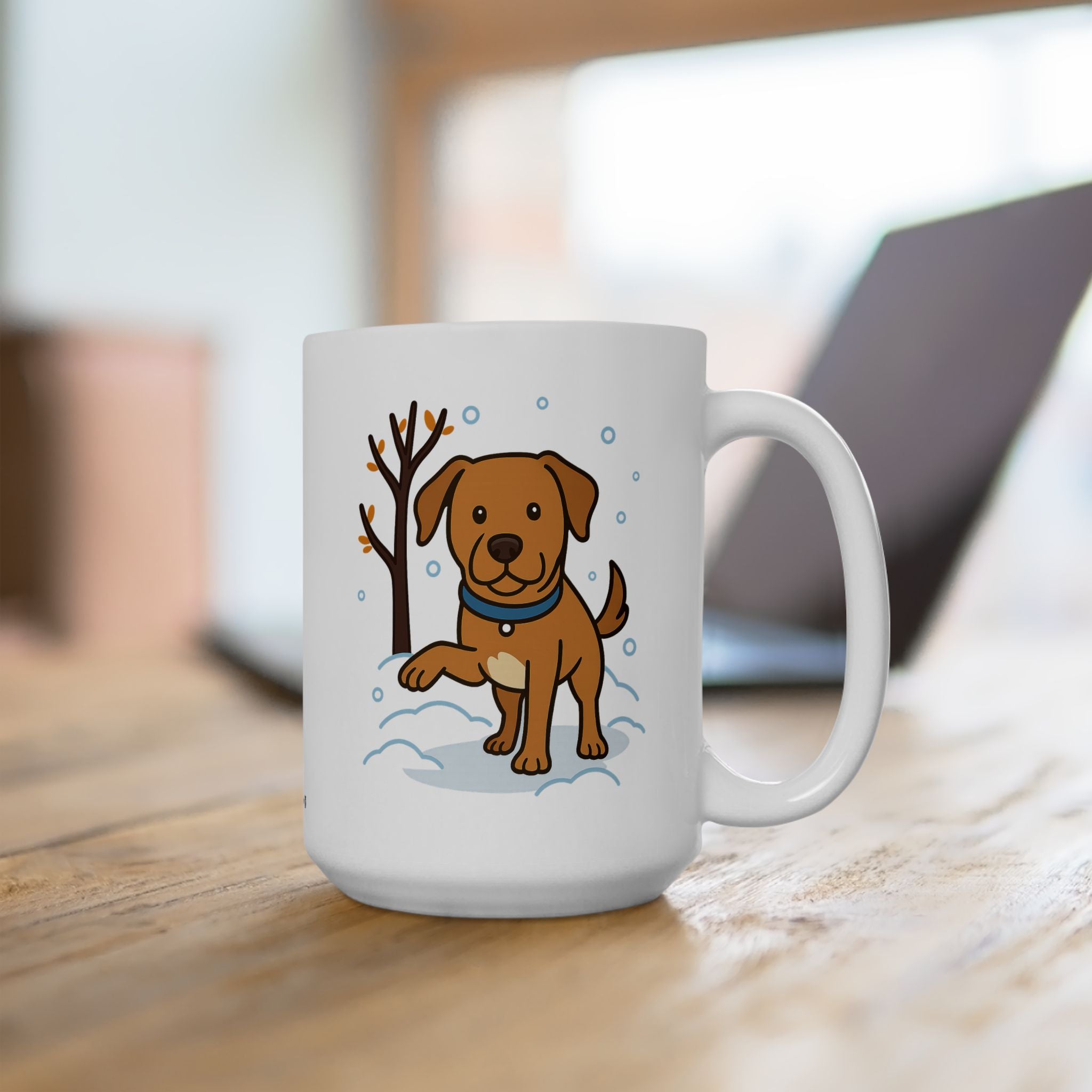 Winter Dog Ceramic Mug — Cute Puppy in Snow Coffee Cup (11oz & 15oz)