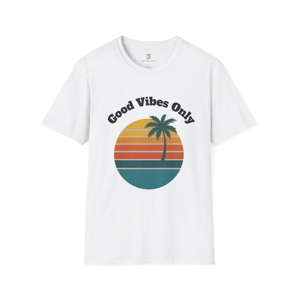 Good Vibes Only T-Shirt — Retro Palm Sunset Tee