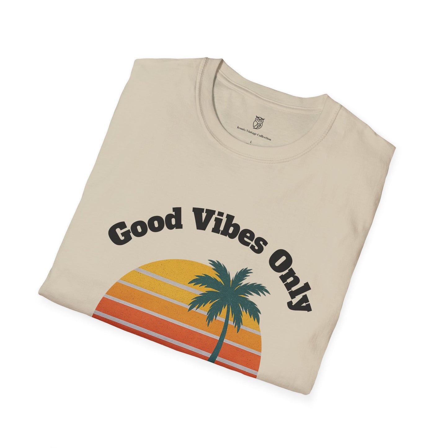 Good Vibes Only T-Shirt — Retro Palm Sunset Tee