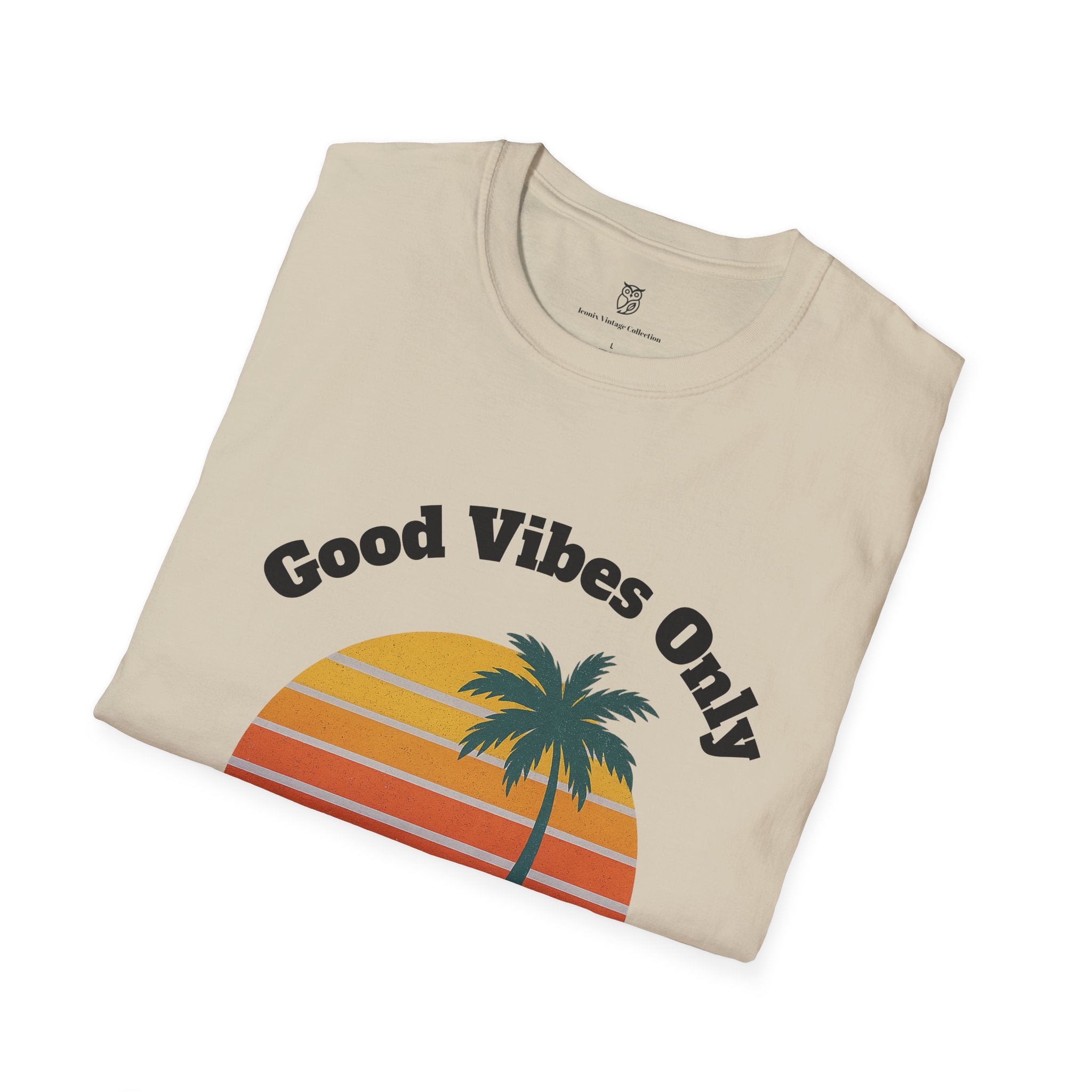 Good Vibes Only T-Shirt — Retro Palm Sunset Tee
