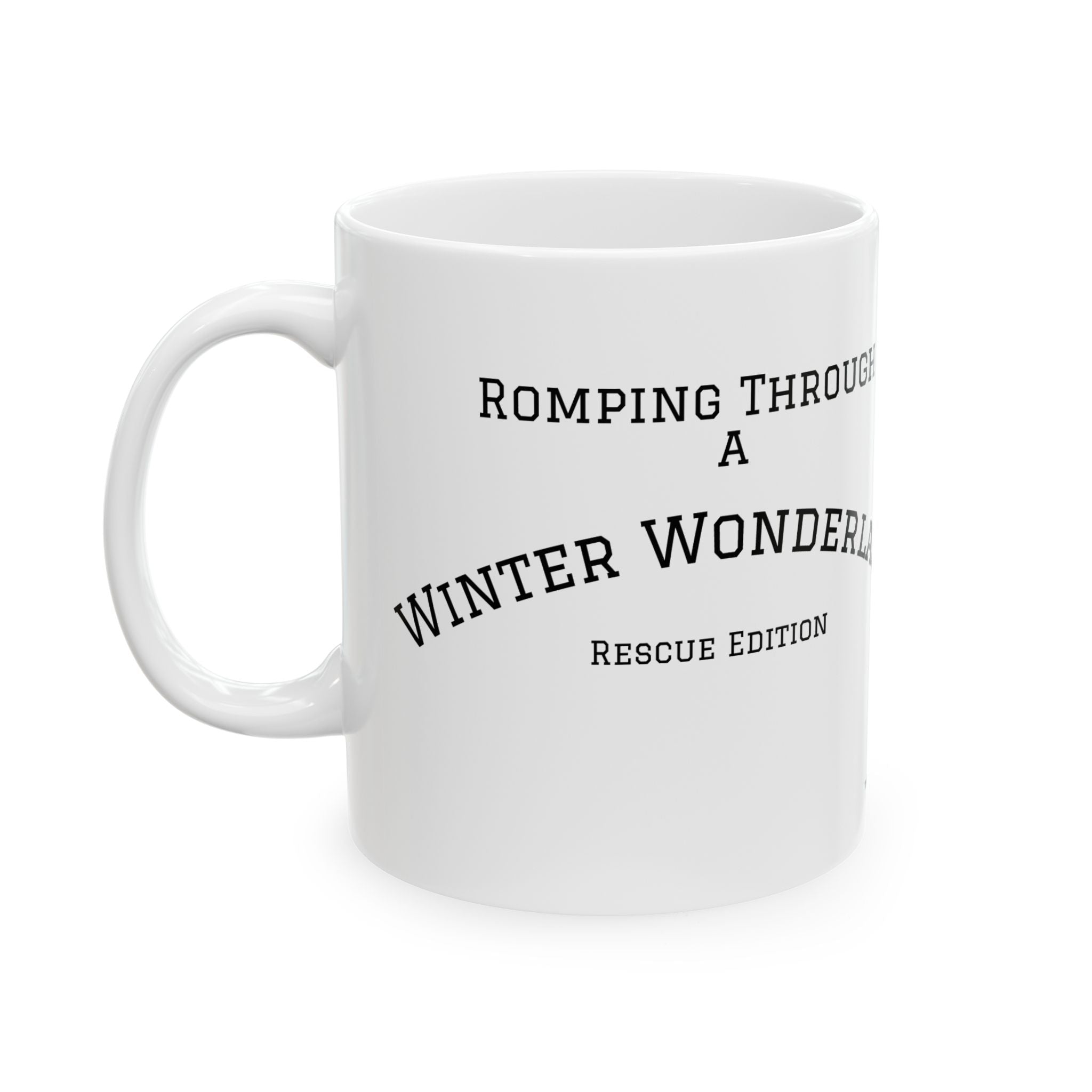 Rescue Puppy Running Through Snow Ceramic Mug — 11oz & 15oz