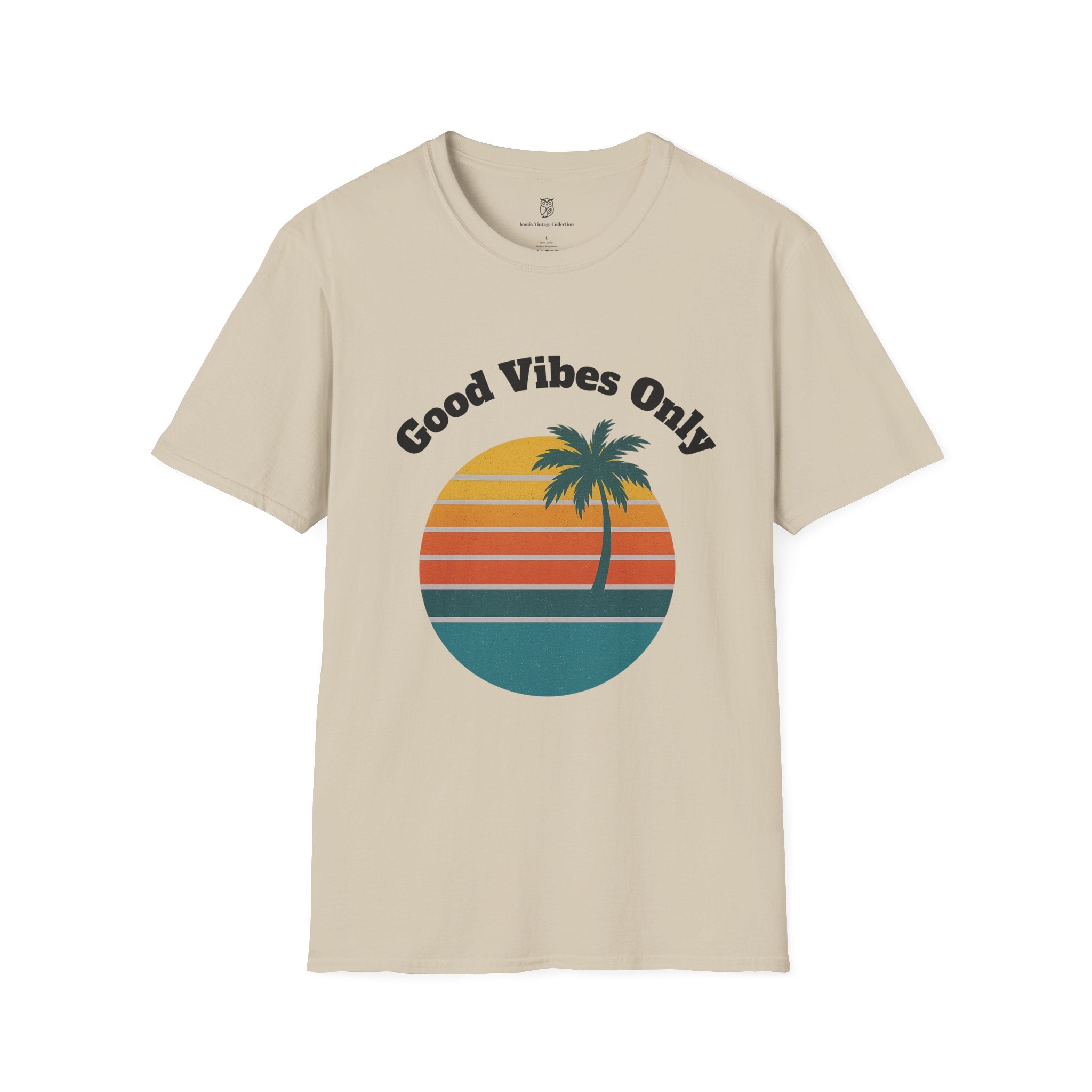 Good Vibes Only T-Shirt — Retro Palm Sunset Tee