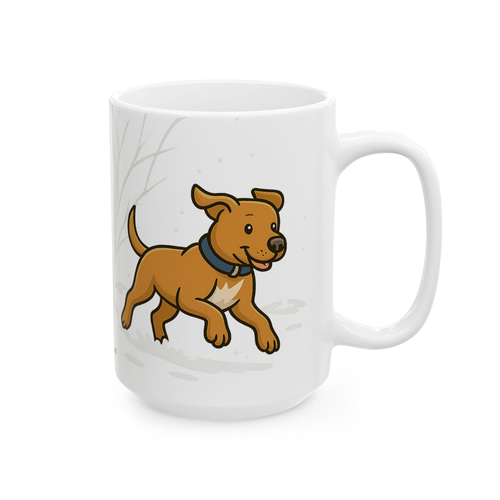Happy Running Dog Ceramic Mug — Cute Rescue Pitty pup Coffee Cup (11oz & 15oz)