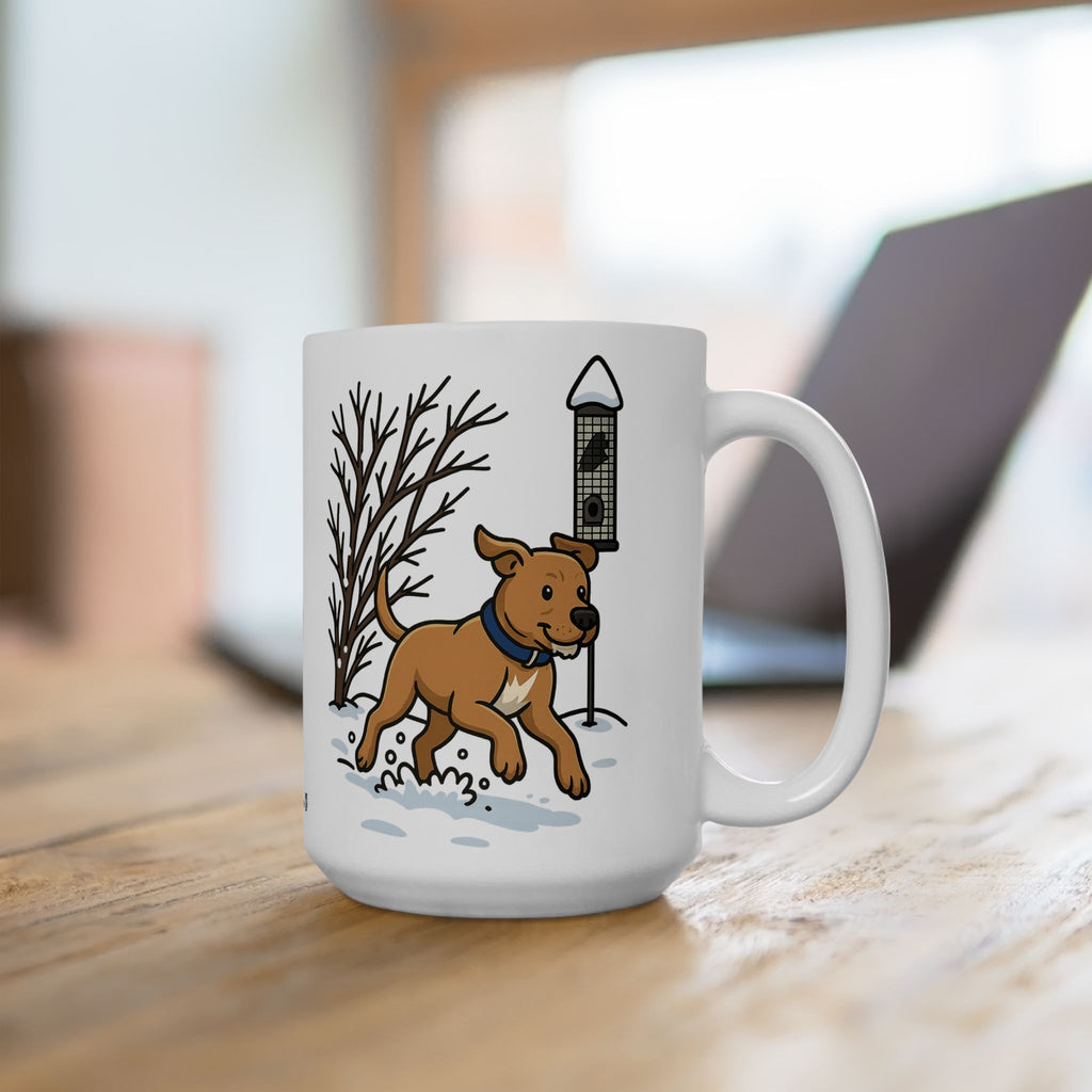 Rescue Puppy Running Through Snow Ceramic Mug — 11oz & 15oz