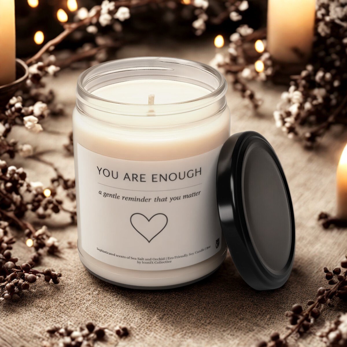 You Are Enough — Minimalist 9oz Scented Soy Candle