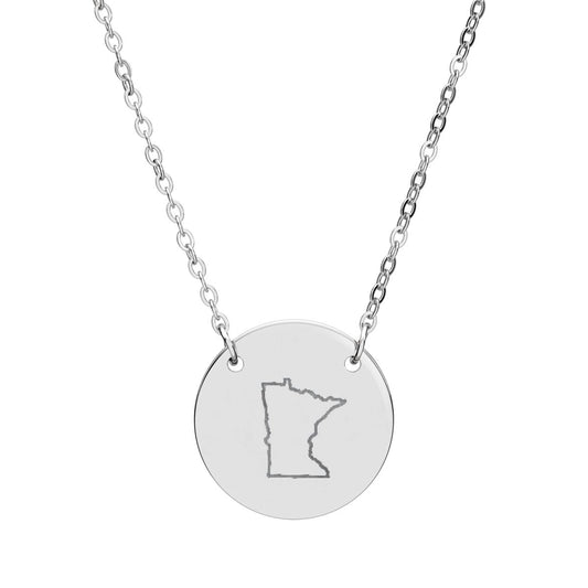 Minnesota Circle Personalized Pendant Necklace — Engraved State Outline Jewelry