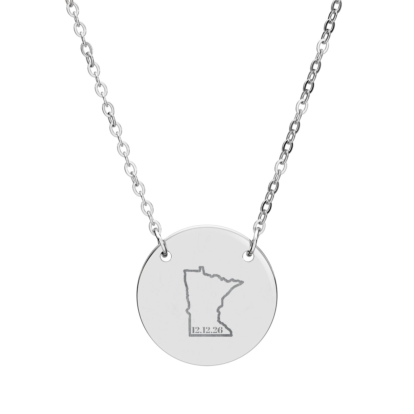 Minnesota Circle Personalized Pendant Necklace — Engraved State Outline Jewelry