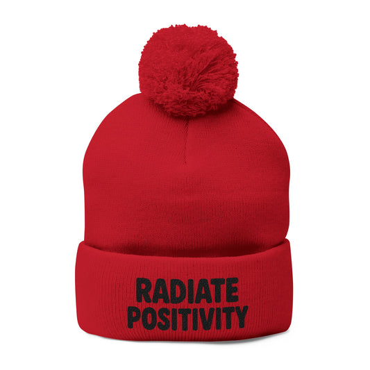Radiate Positivity Embroidered Pom-Pom Beanie