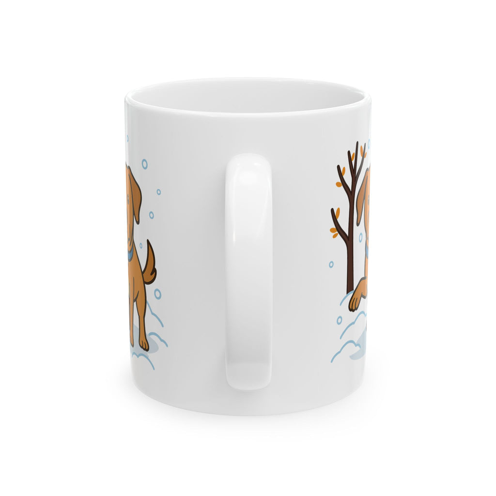 Winter Dog Ceramic Mug — Cute Puppy in Snow Coffee Cup (11oz & 15oz)