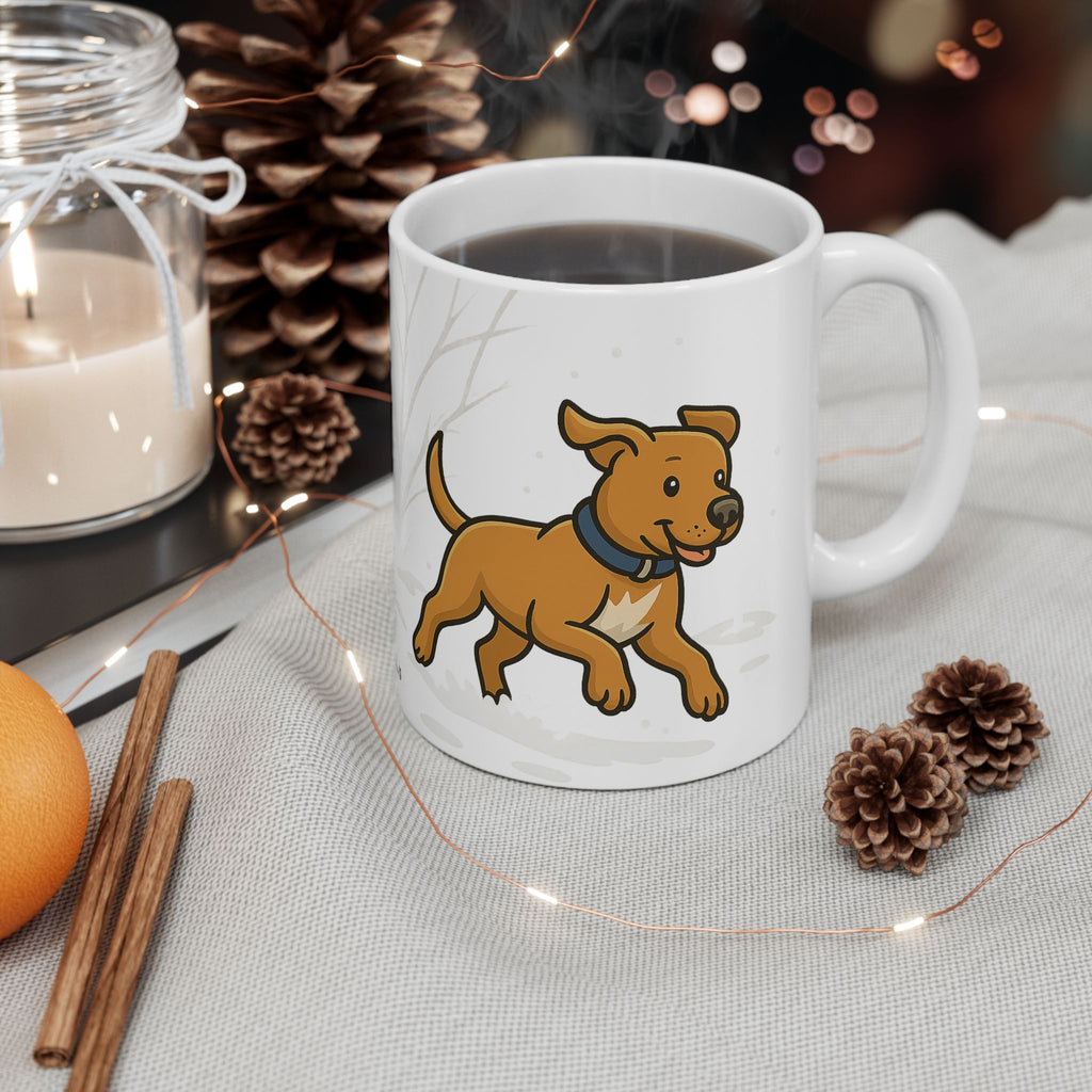 Happy Running Dog Ceramic Mug — Cute Rescue Pitty pup Coffee Cup (11oz & 15oz)