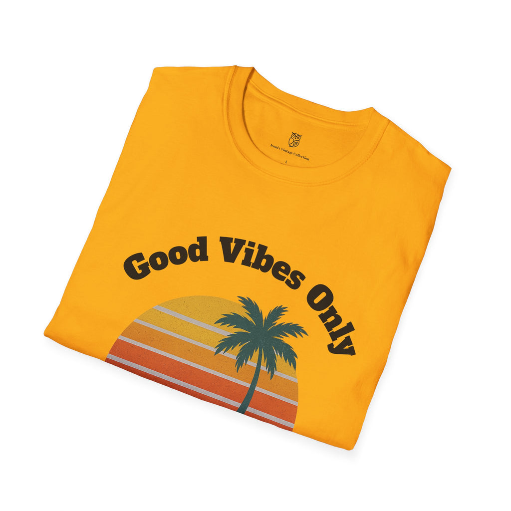 Good Vibes Only T-Shirt — Retro Palm Sunset Tee