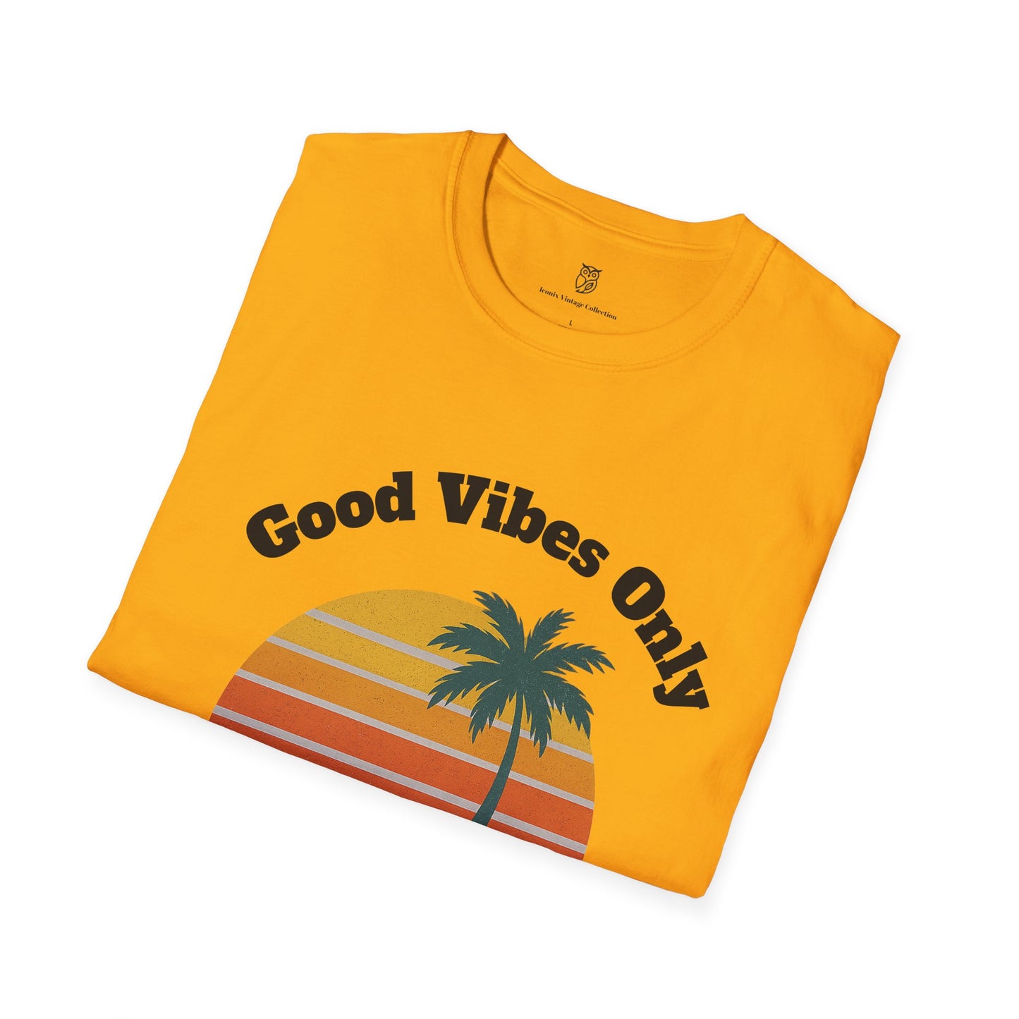 Good Vibes Only T-Shirt — Retro Palm Sunset Tee