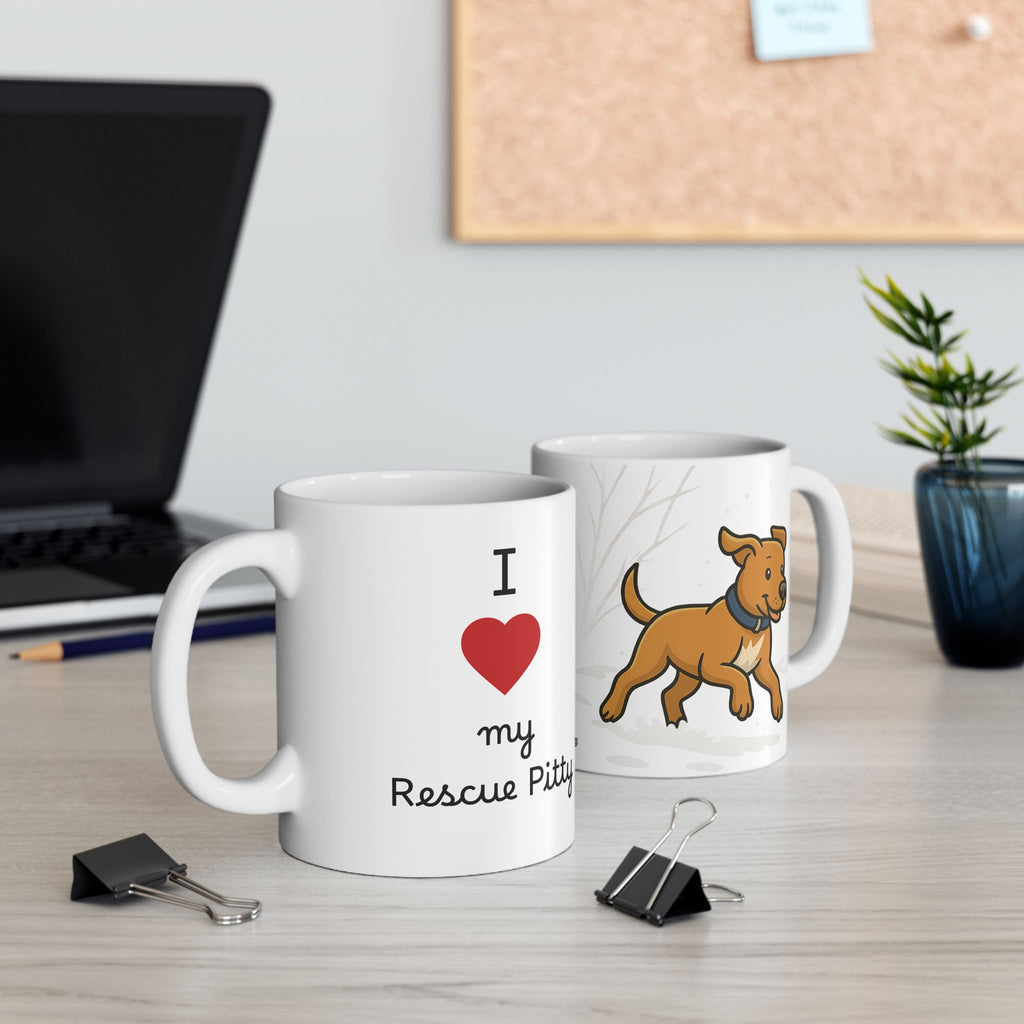 Happy Running Dog Ceramic Mug — Cute Rescue Pitty pup Coffee Cup (11oz & 15oz)
