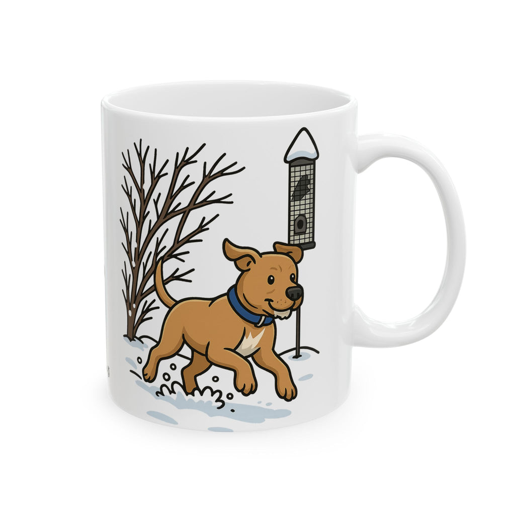 Rescue Puppy Running Through Snow Ceramic Mug — 11oz & 15oz