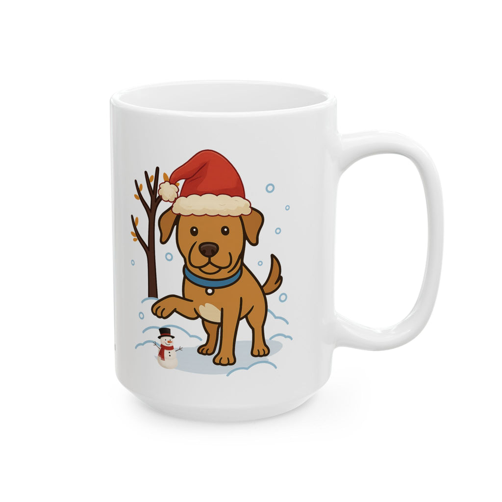Holiday Rescue Puppy Ceramic Mug — Cute Dog in Santa Hat (11oz & 15oz)