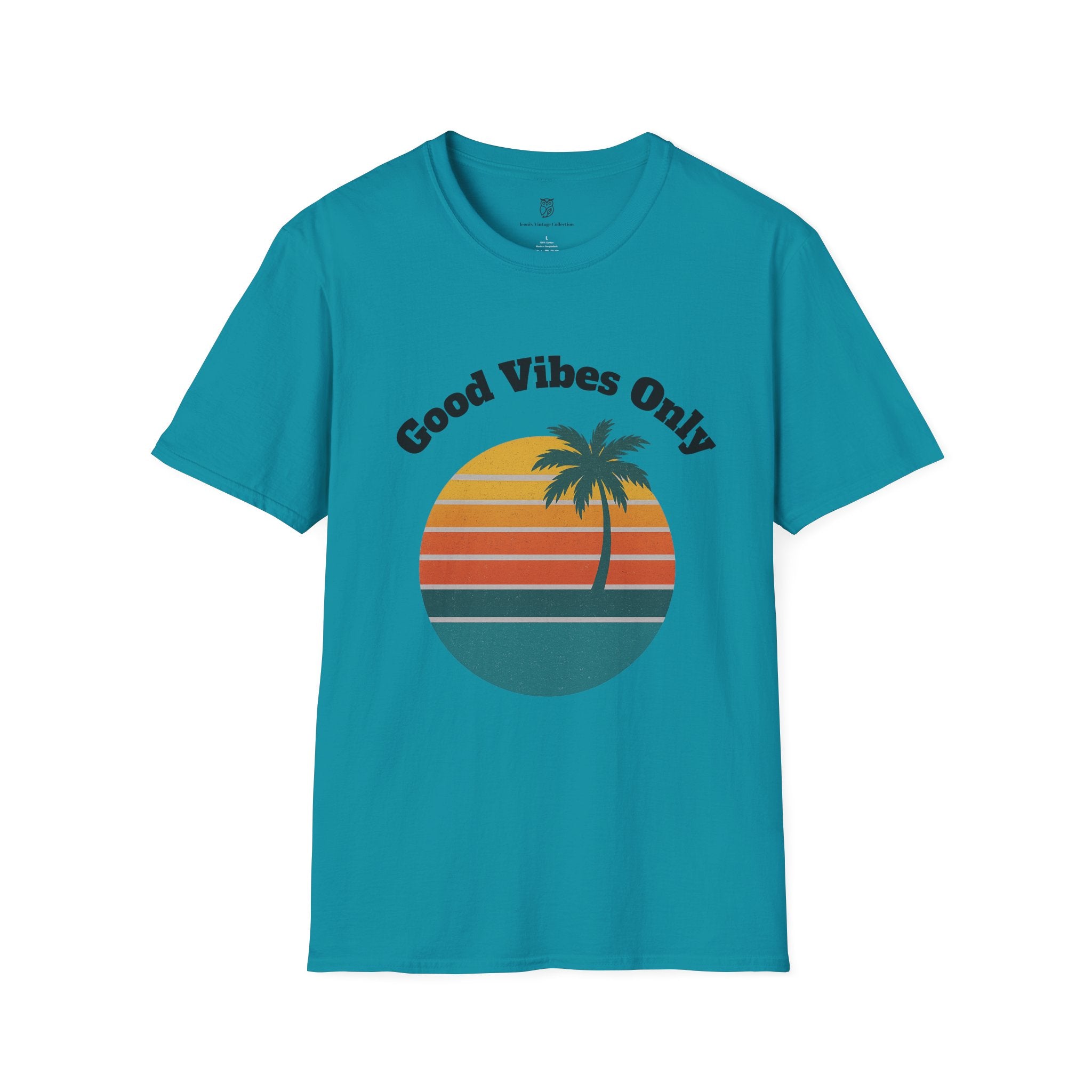 Good Vibes Only T-Shirt — Retro Palm Sunset Tee