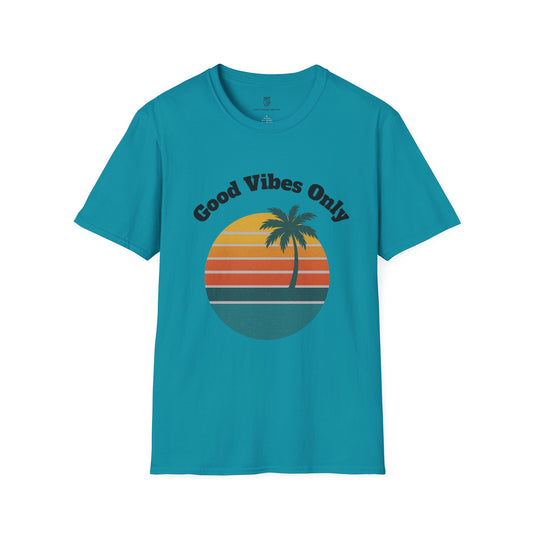 Good Vibes Only T-Shirt — Retro Palm Sunset Tee