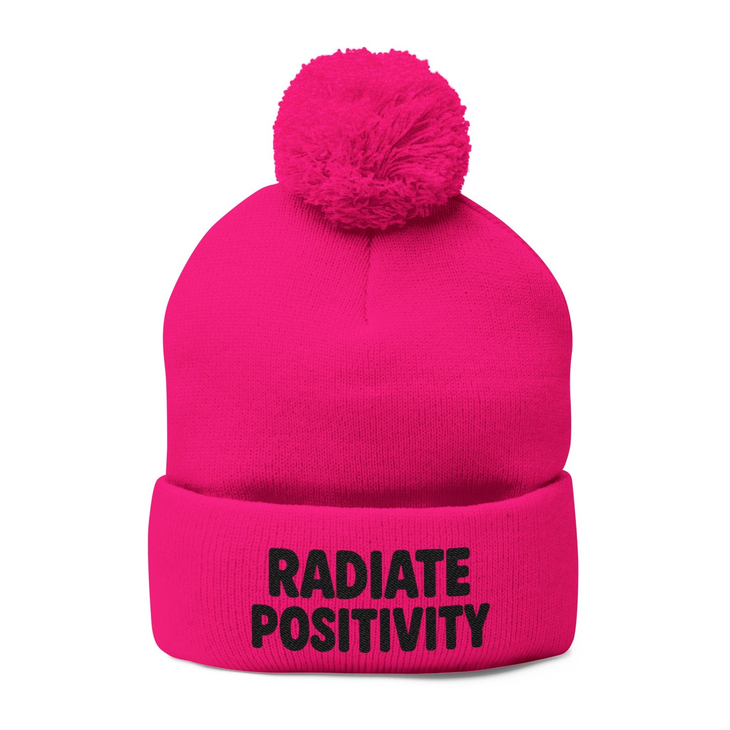 Radiate Positivity Embroidered Pom-Pom Beanie