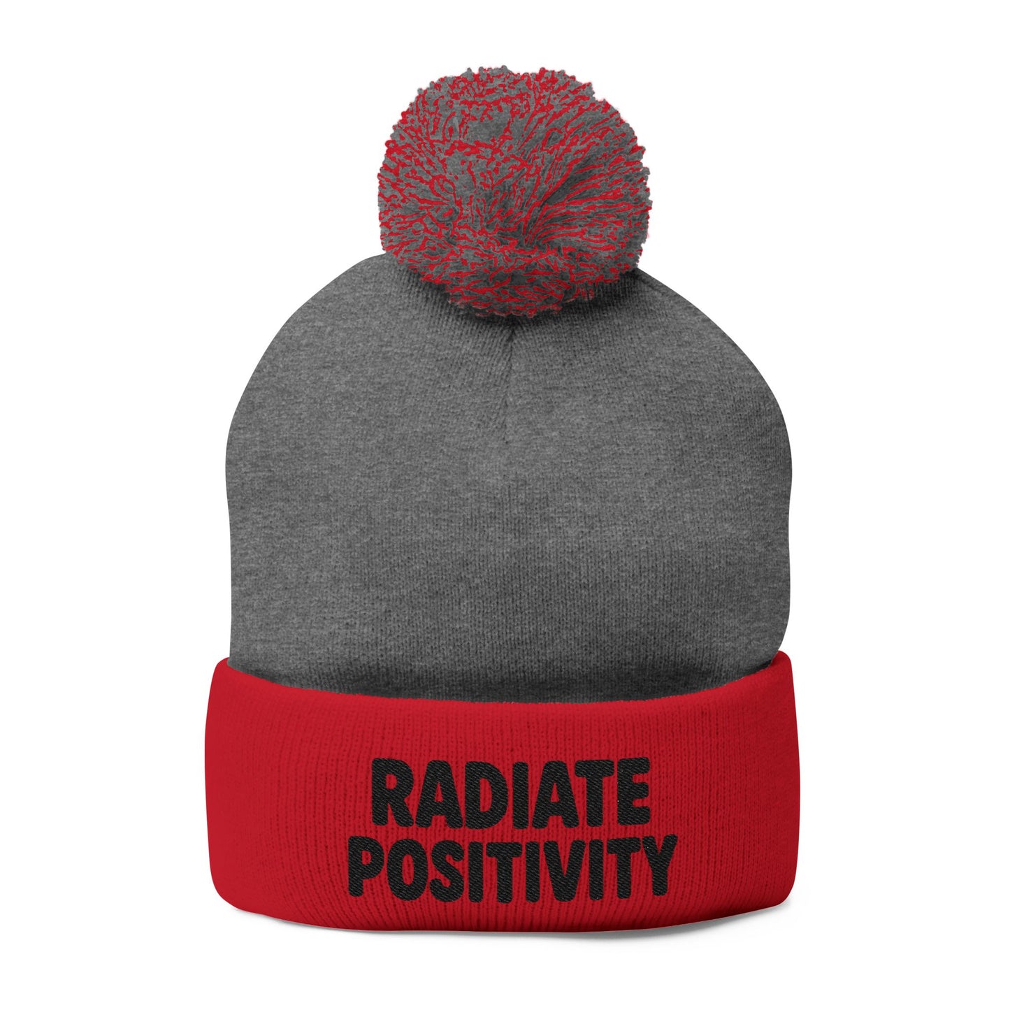 Radiate Positivity Embroidered Pom-Pom Beanie