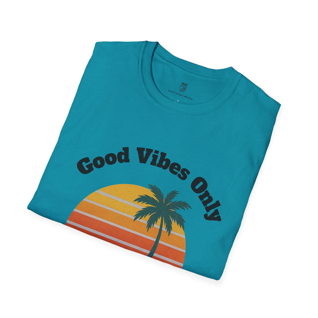 Good Vibes Only T-Shirt — Retro Palm Sunset Tee