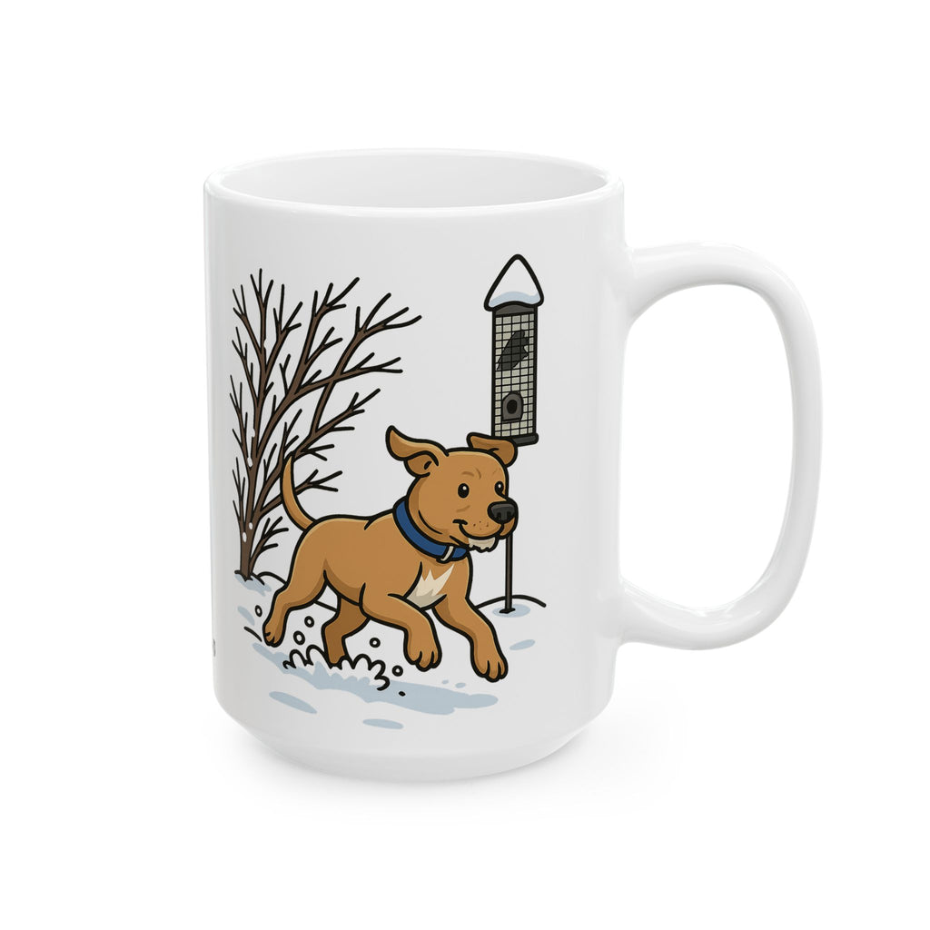 Rescue Puppy Running Through Snow Ceramic Mug — 11oz & 15oz