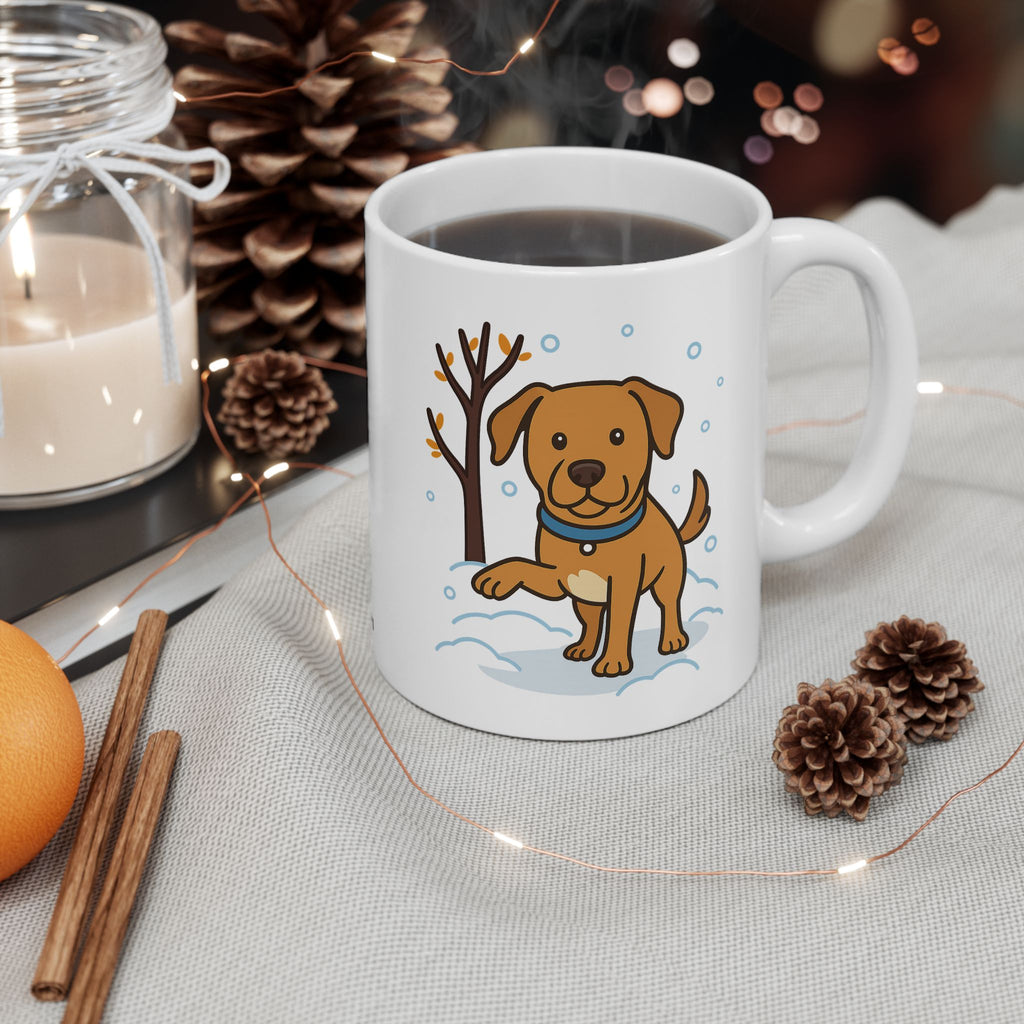 Winter Dog Ceramic Mug — Cute Puppy in Snow Coffee Cup (11oz & 15oz)