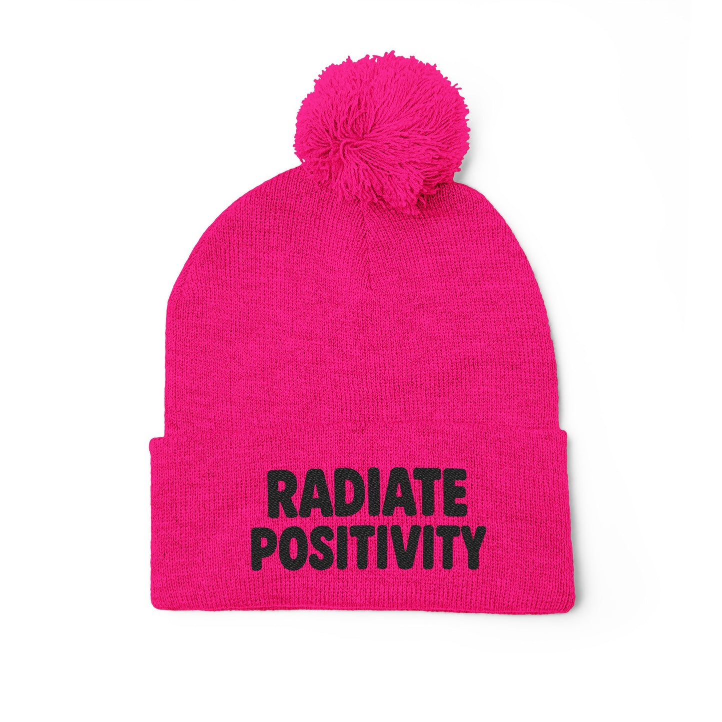 Radiate Positivity Embroidered Pom-Pom Beanie