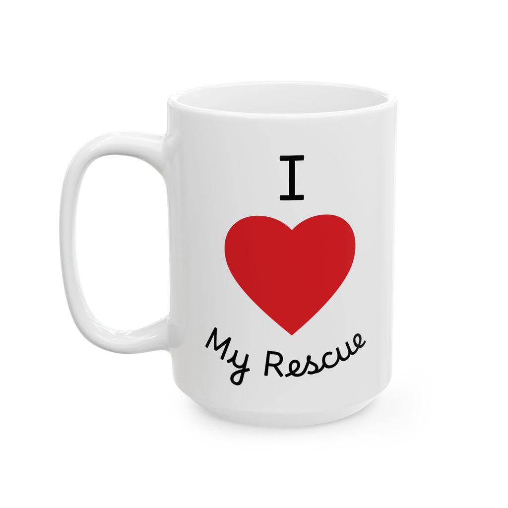 Holiday Rescue Puppy Ceramic Mug — Cute Dog in Santa Hat (11oz & 15oz)
